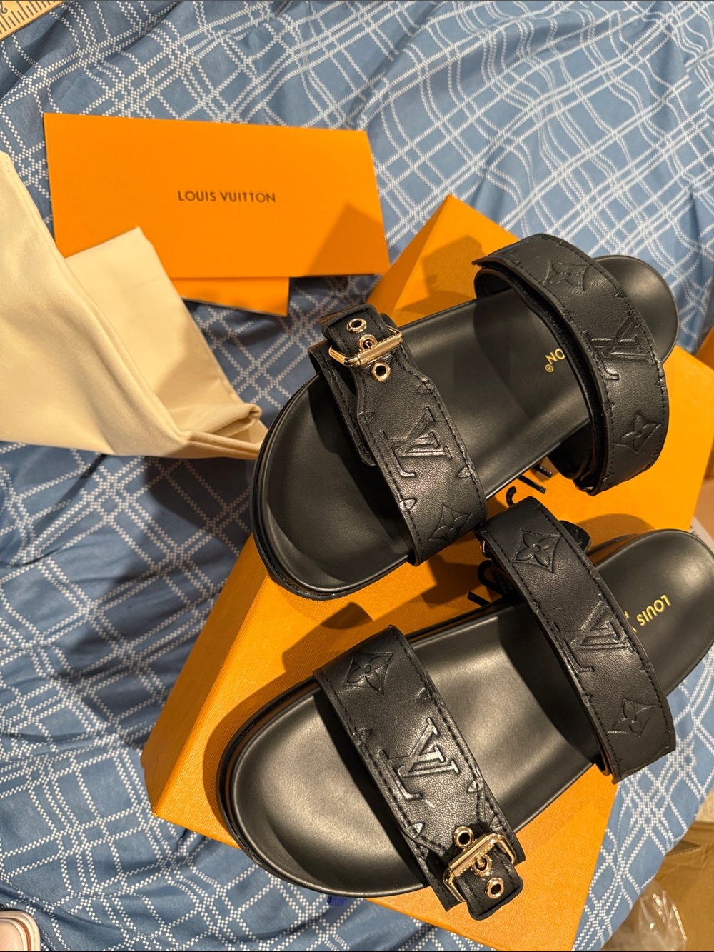 Louis Vuitton in Black Monogram Buckle Slide Sandals - Picture 4 of 7